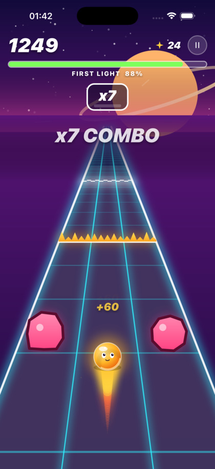 Level one with an x7 combo between pink asteroids